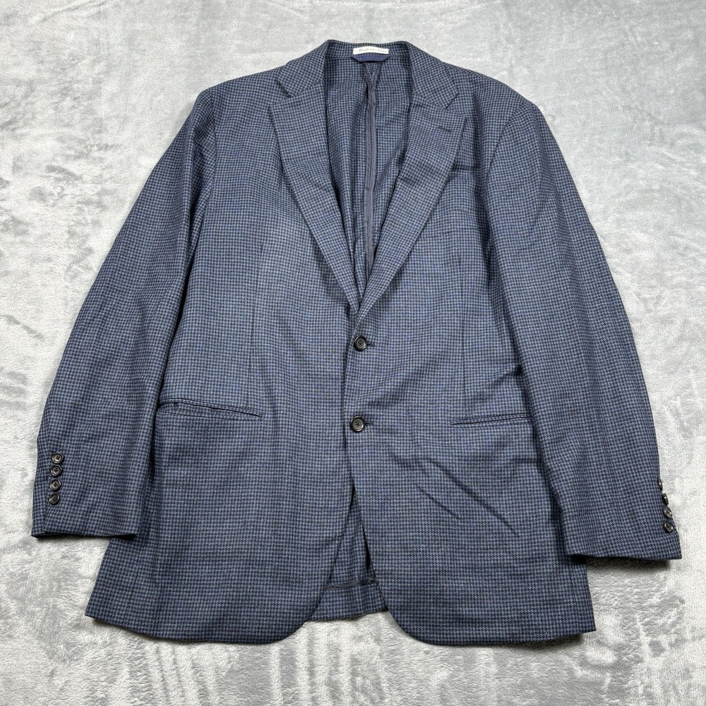 Belvest Bergdorf Goodman 42R Blue Wool Cashmere Sport Coat Italy Houndstooth